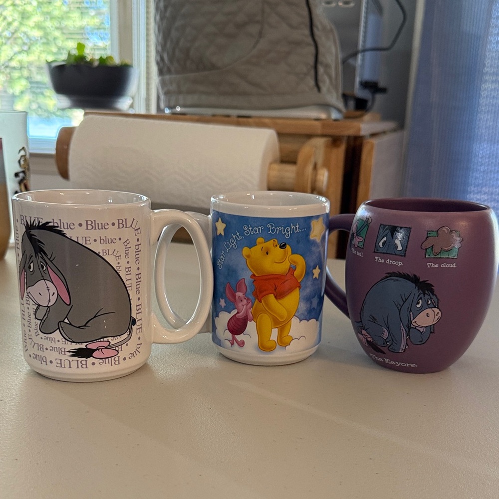 Disney Eeyore and Pooh Mug Trio - White, Blue, Purple